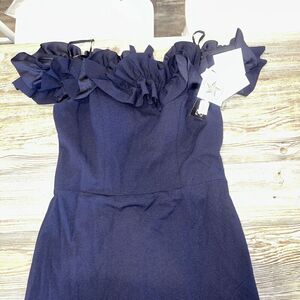Xscape Navy Naya Off the Shoulder Ruffle Gown Size 8 $258 NWT. 12